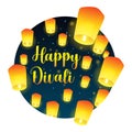 Lettering congratulation happy Divali with paper lanterns