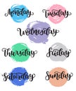 Lettering Days of Week Sunday, Monday, Tuesday, Wednesday, Thursday, Friday, Saturday. Modern Calligraphy Isolated on