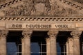 Lettering `DEM DEUTSCHEN VOLKE` the German people on the Bundestag building in Berlin Royalty Free Stock Photo