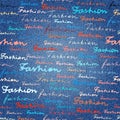 Lettering of Fashion on a jeans denim fabric texture.