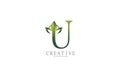 Lettering green floral modern logotype letter U