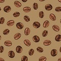 Vector coffee beans seamless pattern on a brown background. Royalty Free Stock Photo