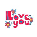 Lettering hand-drawn text love you. Phrase for Valentine`s day. Royalty Free Stock Photo