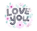 Lettering hand-drawn text love you. Phrase for Valentine`s day. Royalty Free Stock Photo