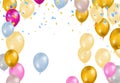 Lettering Happy Birthday To You balloons Colorful Party Flags And Ribbons Falling On Background. Celebration Event & Happy Royalty Free Stock Photo