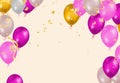 Happy Birthday To You balloons Colorful Party Flags And Ribbons Falling On Background. Celebration Event & Happy Royalty Free Stock Photo