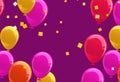 Lettering Happy Birthday To You balloons Colorful Party Flags And Ribbons Falling On Background. Celebration Event & Happy Royalty Free Stock Photo