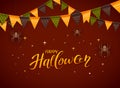 Text Happy Halloween with Pennants and Spiders