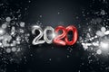 Lettering 2020 happy new year. Silver and red numbers 2020 on a dark background. 3d illustration, 3D render. Festive design, merry Royalty Free Stock Photo