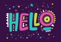 Lettering Hello, letters Hello on background with stars