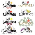 Lettering Hello Summer, vector, set of summer lettering, summer elements