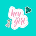 Lettering hey girl with star and diamond stickers