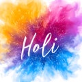 Lettering Holi on colorful abstract background. Colorful powder explosion, gulal powder. Festival of Colors Royalty Free Stock Photo