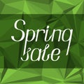 Lettering with the inscription `Spring sale` on a green abstract background.