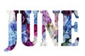 The lettering june, made of flowers. Hello, june. Concept of flowering, summer