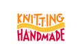 Lettering logo for handmade knitting with a knitted scarf and funny letters