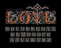 Lettering LOVE and set of vintage alphabet letters Royalty Free Stock Photo