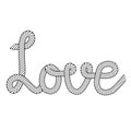 Lettering Love word with rope like romantic symbol on white, stock vector illustration Royalty Free Stock Photo