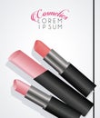 Lettering and make up lipstick cosmetics in white background