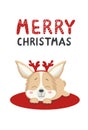 Lettering merry christmas with dog toddler Royalty Free Stock Photo