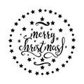 Lettering merry christmas with flourishes in circle frame isolated on the white background. Vector illustration