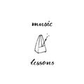 Lettering Music lessons and a metronome. Vector sketch illustration on a white background.