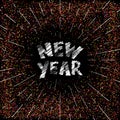 Lettering New Year from the sparkling colorful dots glitter. Doodle hand drawn letters and rays