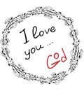 Lettering note from God with text I love you, signature God - in frame with crown of thorns