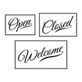 Lettering Open Closed and Welcome door sign for element design