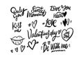 Lettering phrases love set. Valentines day quotes calligraphy. Doodle design elements. Royalty Free Stock Photo