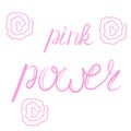 Lettering pink power, fight breast cancer, contour, print for textile design, paper, raster copy Royalty Free Stock Photo