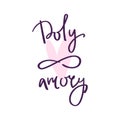 Lettering polyamory, hand drawn logo. Ethical non monogamy concept. Notions of polygamy and open relations. Heart shape