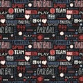 Abstract Sketch seamless pattern baseball for boys, girls. Lettering, favorite sport, you win, team, grunge, print design for clot Royalty Free Stock Photo