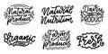 Lettering quotes, great design for any purposes. Vector slogans for logotype creation. Tasty breakfast. Diet food. Logo