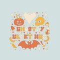 Pattern with retro 70s style Halloween elements.