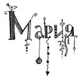 Lettering, russian feminine name Maria, hand draw doodling illustration