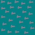 Lettering`s Doodle background. Mint letters decals Love is the texture. Cute background with words for Valentine`s day.