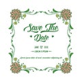 Lettering save the date, with pattern of vintage colorful flower frame. Vector Royalty Free Stock Photo