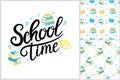 lettering school, pattern books vector in a flat style. Study and knowledge, library and education, science and literature Royalty Free Stock Photo