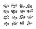 Lettering set inspirational positive words. Hand drawn calligraphy. Black color. Vector illustration. Isolated on white background Royalty Free Stock Photo