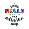 Lettering simple hello in different language doodle quote in sketch style. Hand draw beautiful phrase. Motivation concept