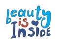 A lettering with the text Beauty inside as a body positive concept, a vector stock illustration with a comic blue syllables