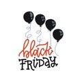 Lettering Text Black Friday with black balloons on the white background. Eps 10 vector flat banner concept Royalty Free Stock Photo