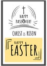 Text Christ is risen, Happy Easter and Passover with cross