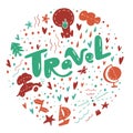 Lettering Travel with travelling symbols
