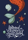 Lettering vector mermaid vector card. Royalty Free Stock Photo