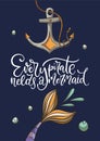 Lettering vector mermaid vector card.