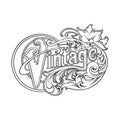 Lettering vintage words with classic luxury frame swirl floral ornament monochrome
