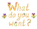 What do you want ? Watercolor lettering to attract attention