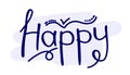 lettering of the word happiness white background